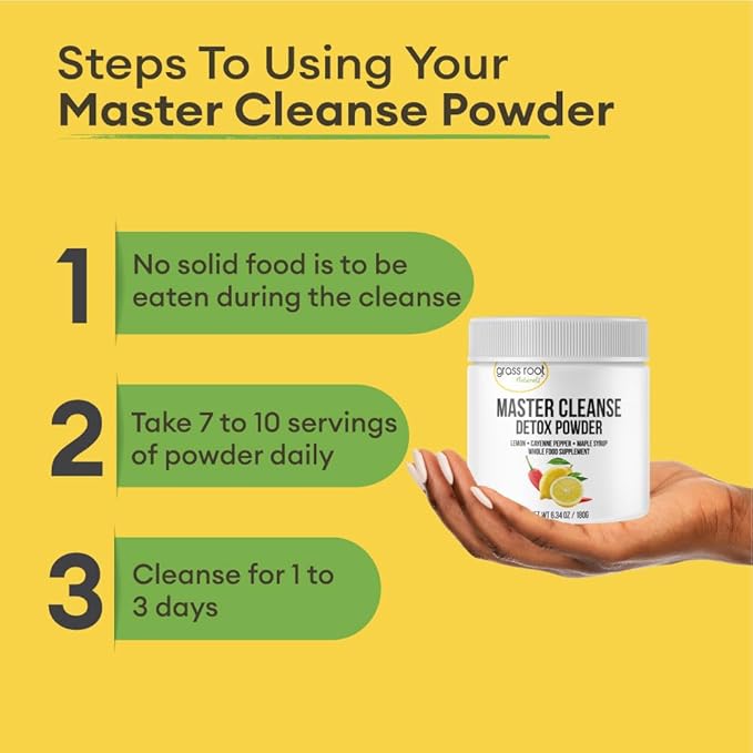 Grass Root Naturals Master Cleanse Detox Powder- Lemonade Detox 3-Day Plant-Based Supplement with Lemon Maple Syrup and Cayenne Diet 6.34oz Container