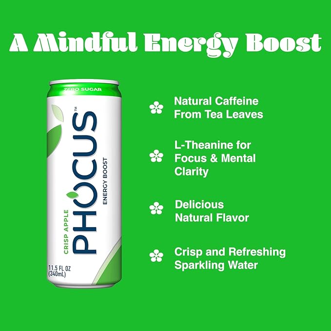 Phocus Energy Boost Crisp Apple &amp Blood Orange Bundle | 11.5 Fl oz (Pack of 24) | No Sugar | 75mg Caffeine + L-Theanine | 0 Calories