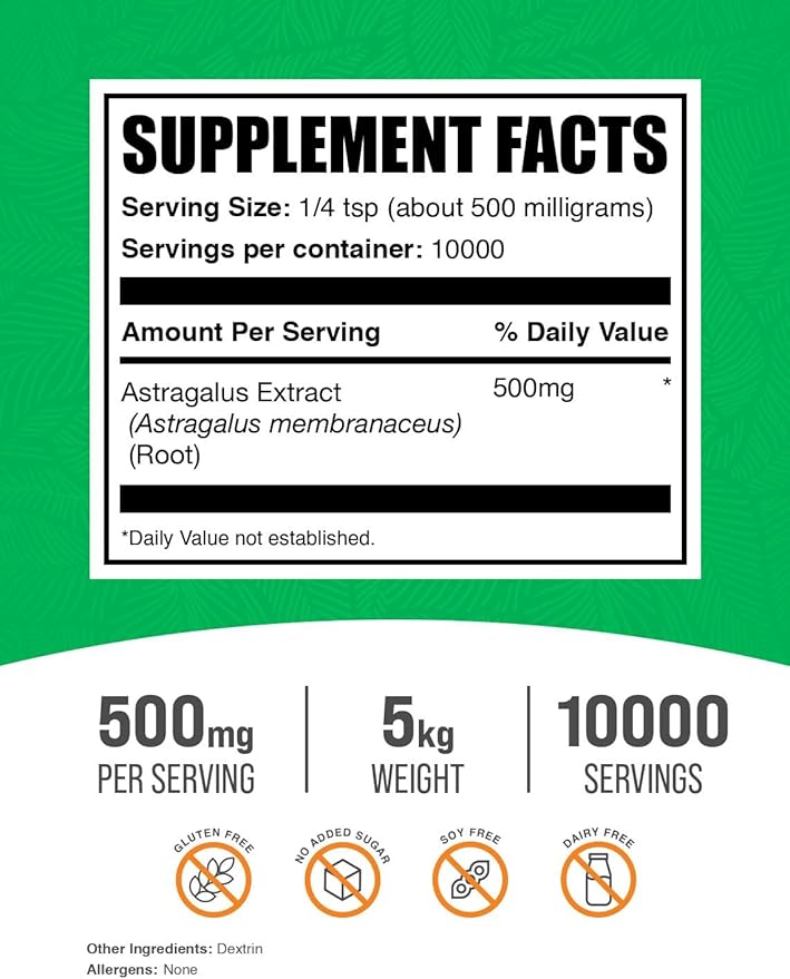 BulkSupplements.com Astragalus Extract Powder - from Astragalus Root Astragalus Supplement - Vegan &amp Gluten Free Astragalus Powder - 500mg per Serving 1kg (2.2 lbs) (Pack of 5)