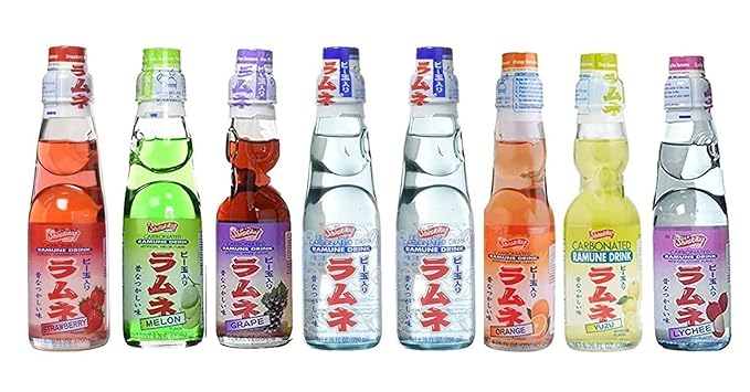 RAMUNE Japanese Soft Drink Variety 8-Pack 6.76 Fluid Ounce Each (6 Flavor (1 Each) + Original(2))