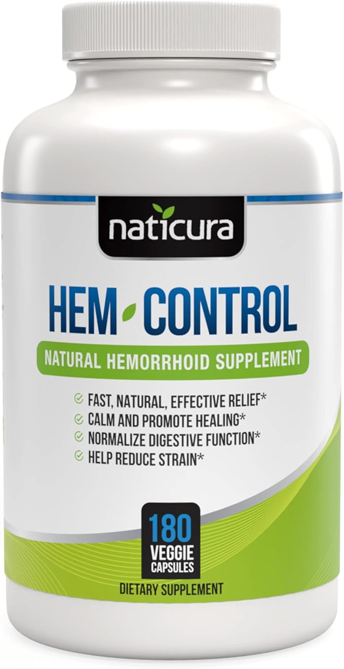 Hem-Control - Fast Effective Hemorrhoid Treatment Supplement - Powerful Formula to Promote Symptom Relief Shrinking of Hemorrhoids Ease Discomfort - 180 Vegan Capsules - Made in USA
