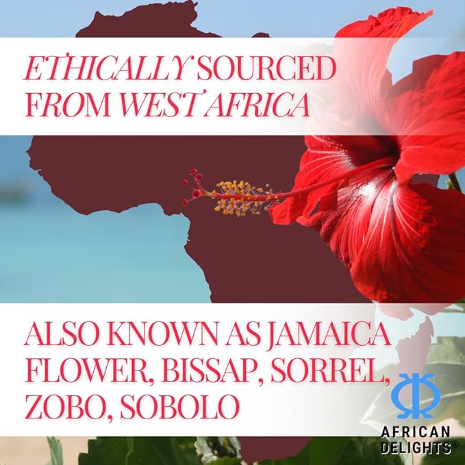 African Delights Hibiscus Tea 16oz – Organic Sorrel Leaves | Flor de Jamaica | Natural Herbal | Edible| Bulk Loose Tea for Brewing