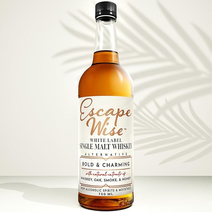 ESCAPE WISE White Label Single Malt Whiskey Alternative | Non-Alcoholic | The World’s Leading Developer of Non-Alcoholic Spirits Liqueurs &amp Mocktails | 25.4 FL OZ (750 ML)