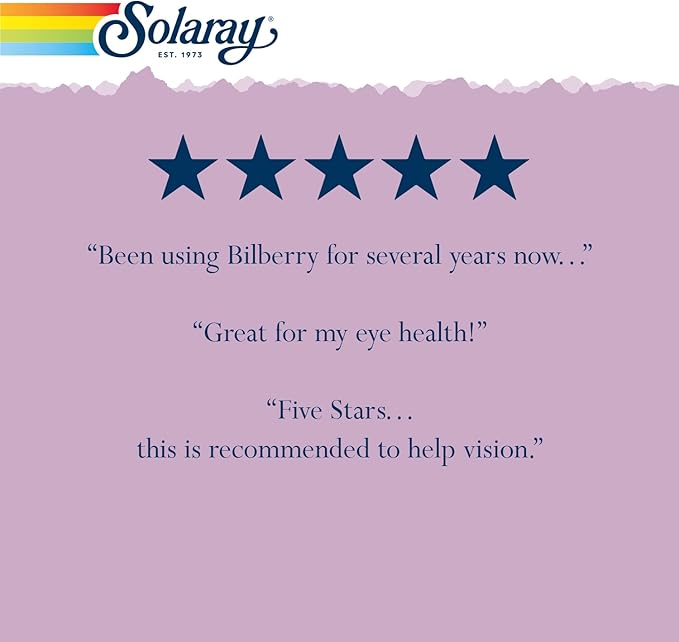 SOLARAY Bilberry Extract 160 mg Eye Health &amp Circulation Support 36% Anthocyanosides Plus Blueberry Vegan 30 VegCaps
