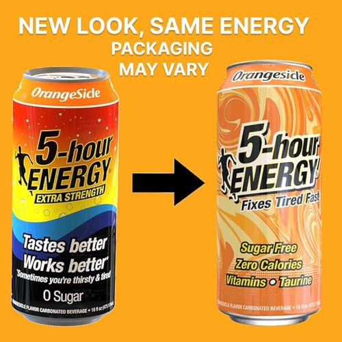 5-hour ENERGY Extra Strength Energy Drink | OrangeSicle Flavor 16 oz. Cans 12 Count Sugar-Free &amp Zero Calories Vitamins Amino Acids Contains Carbonation 230mg of Caffeine 192 ounces (16 Fl Oz (Pac
