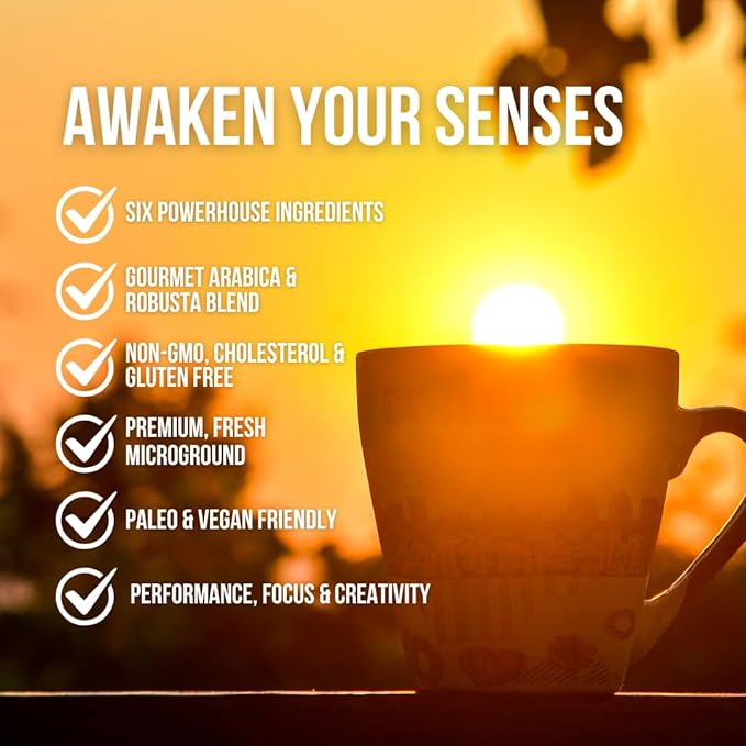 Grateful Earth Mushroom Coffee Espresso Instant Coffee with Cinnamon Turmeric Lion’s Mane Mushrooms L-Theanine Chaga Super Brain Blend Energy &amp Immune Support Dairy &amp Gluten Free 2 Bag