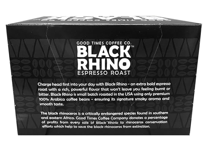 Good Times Coffee Company Black Rhino Espresso Roast Coffee Single Serve Pods Dark Roast Fine Grind 36 Count