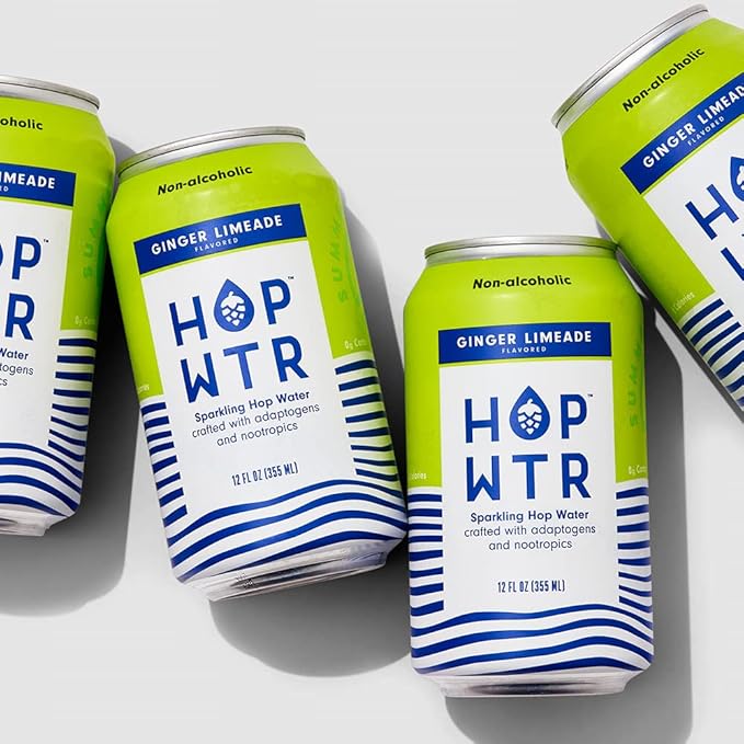 HOP WTR Sparkling Hop Water Ginger Limeade 12 Pack Sugar Free Low Carb Non Alcoholic Drinks NA Beer Adaptogen Drink No Calories Adaptogens &amp Nootropics for Added Benefits 12 oz Cans