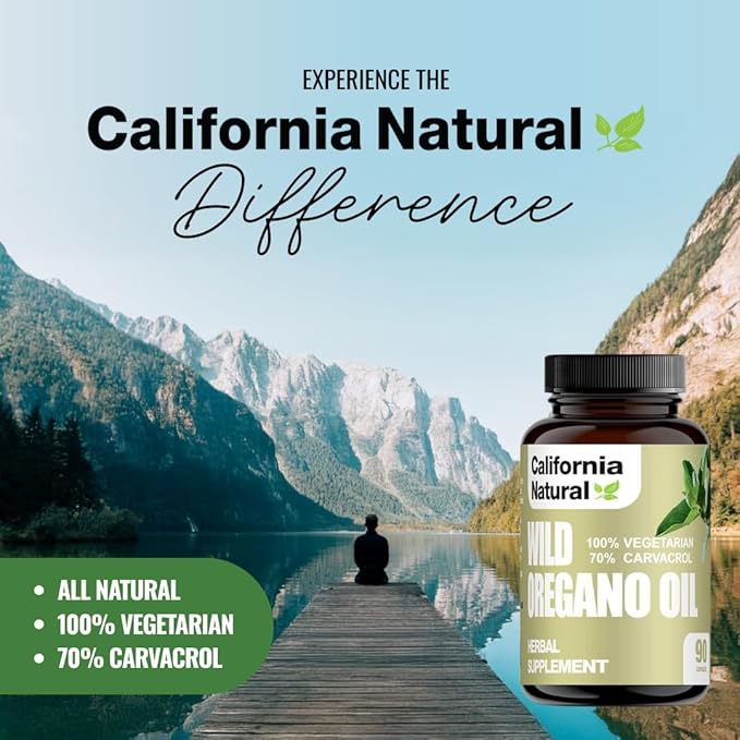 Wild Oregano Oil Vegetarian Soft Capsules - California Natural - Immune System &amp Digestive Support - Promote Gut Health &amp Healthy Digestion - 100% Vegetarian - 70% Carvacrol - Herbal 90 count