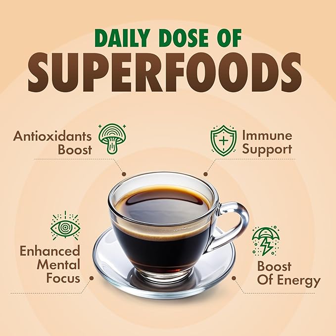 Sollo Infused Instant Chaga Mushroom Coffee Sticks (24 Servings) Memory &amp Clarity Support 100% Chaga Medium-Dark Roast Arabica Freeze Dried Coffee in Single Serve Sticks.