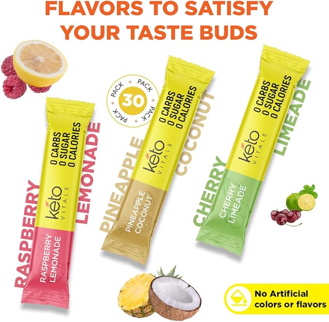 Keto Vitals Tropical Keto Electrolytes Powder No Sugar - Electrolytes with Potassium Magnesium Sodium &amp Calcium - Sugar Free Electrolyte Powder Packets Drink Mix &amp Hydration Powder 30 Serv
