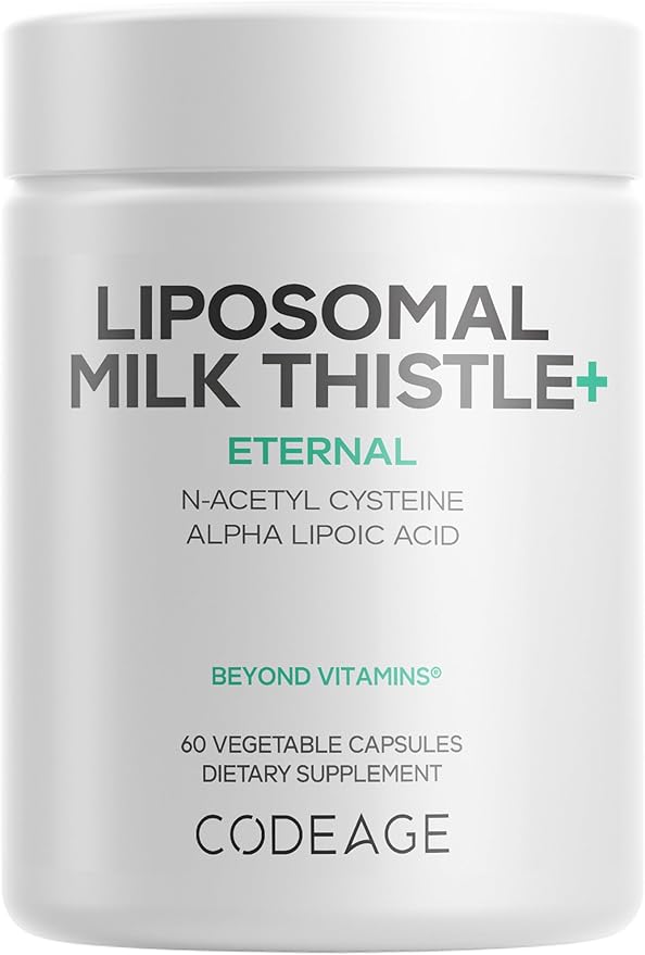 Codeage Liposomal Milk Thistle+ Supplement - Silymarin from Silybum Marianum NAC Artichoke Leaf Dandelion Root Alpha Lipoic Acid BioPerine Liposomal Delivery - Non-GMO - 60 Capsules