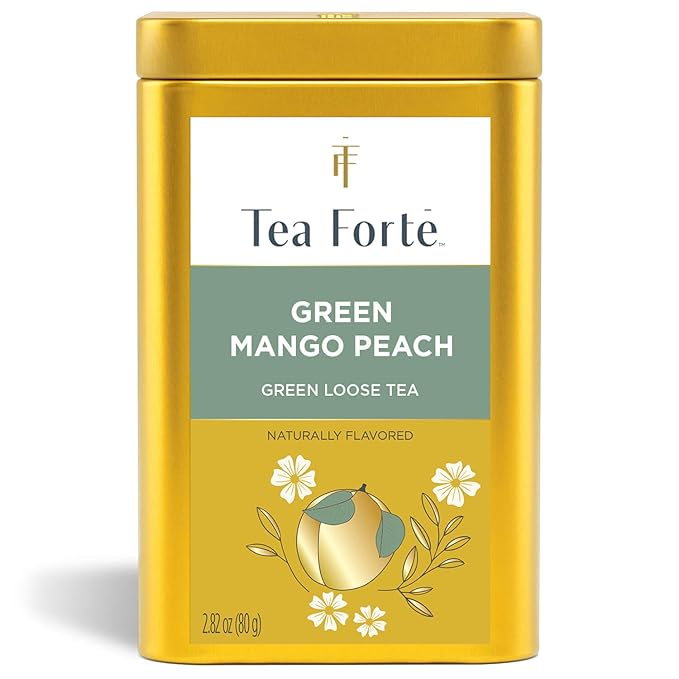 Tea Forte Green Mango Peach Premium Loose Leaf Caffeinated Green Tea Blend Canister Makes 35-50 Cups