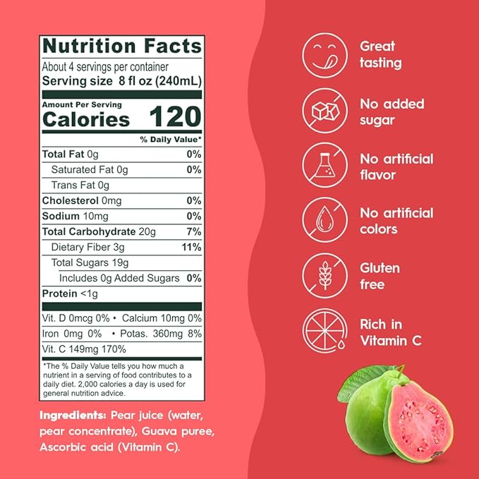 Ceres 100% All Natural Pure Fruit Juice Blend Guava - Gluten Free Rich in Vitamin C No Added Sugar or Preservatives Cholesterol Free - 33.8 FL OZ (Pack of 2)