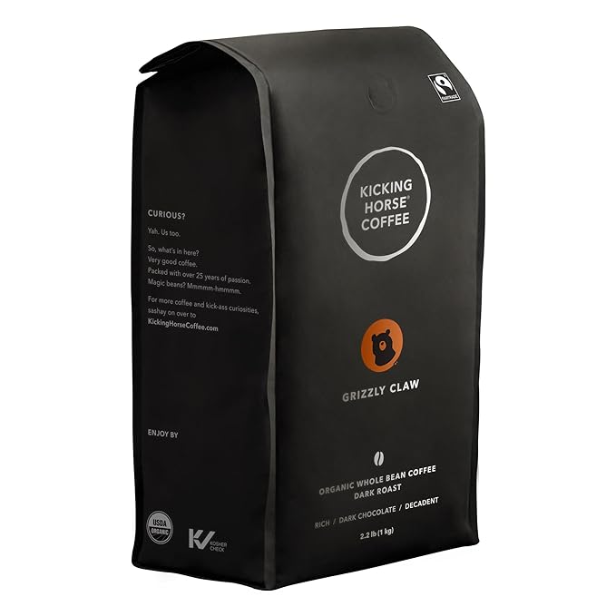 Kicking Horse Coffee Grizzly Claw Dark Roast Whole Bean 2.2 Pound - Certified Organic Fairtrade Kosher Coffee