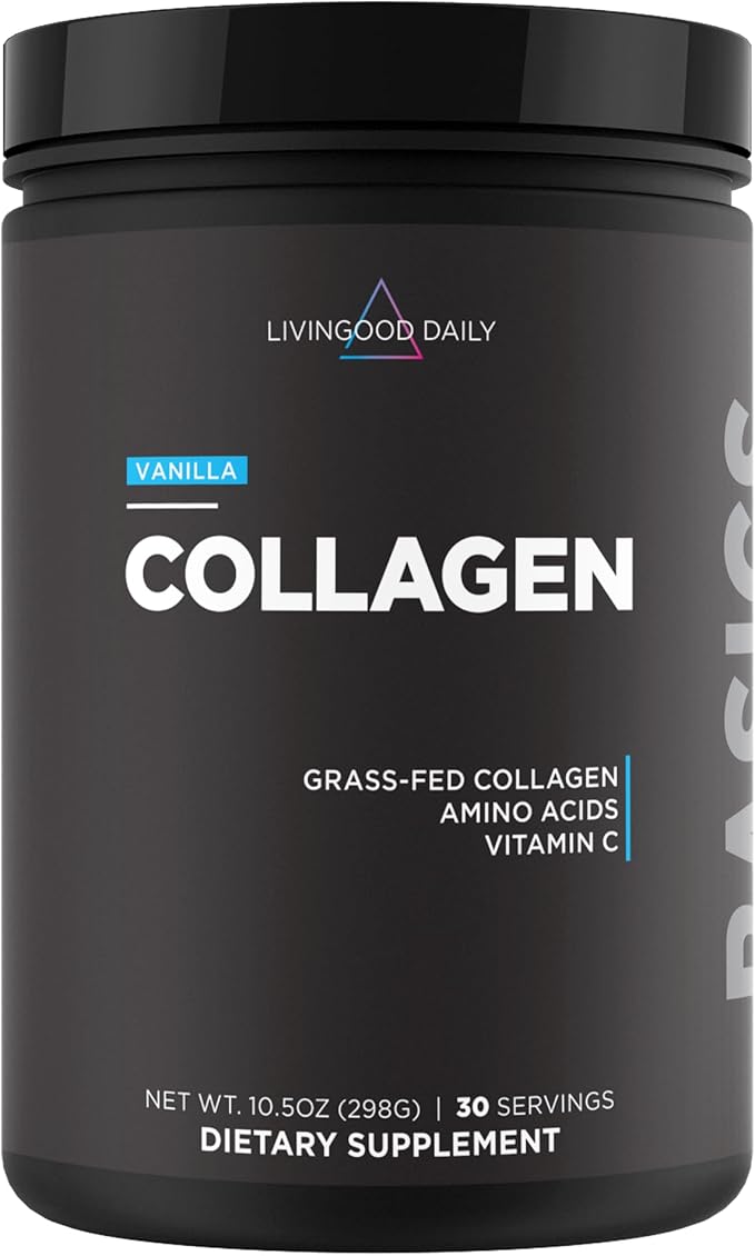 Livingood Daily Vanilla Collagen Powder for Women &amp Men Hydrolyzed Collagen Peptides Powder with Vitamin C Protein with 20 Amino Acids Type I &amp III Grass Fed Keto Paleo Gluten Free 30