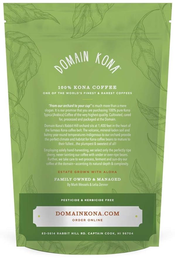 100% Kona Coffee PEABERRY – GROUND Almost Dark roast Single estate gourmet coffee 8 ounces ships direct from Domain Kona Coffee farm fresh