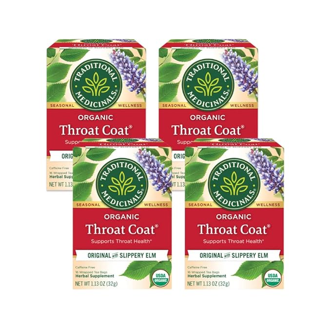 Traditional Medicinals Organic Throat Coat Herbal Tea Supports Throat Health (Pack of 4) - 64 Tea Bags
