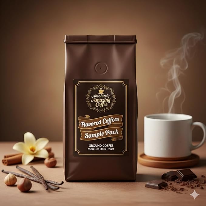Absolutely Amazing Coffee Flavored Coffees Sample Pack Ground Coffee Medium Dark Roast 12 Ounce Bag