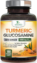 Turmeric Curcumin Supplement - 95% Curcuminoids with Glucosamine Ginger &amp MSM BioPerine Black Pepper Extract for Best Absorption Natural Vegan Joint Support Non-GMO Bottled in USA - 180 Capsu