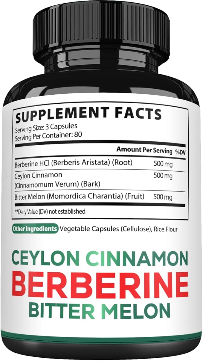 Satoomi Berberine 1500mg Supplement with Organic Ceylon Cinnamon Bark &amp Bitter Melon - 240 Vegan Capsules for 80 Servings - Immune System Heart Health Body Management &amp Digestion Support