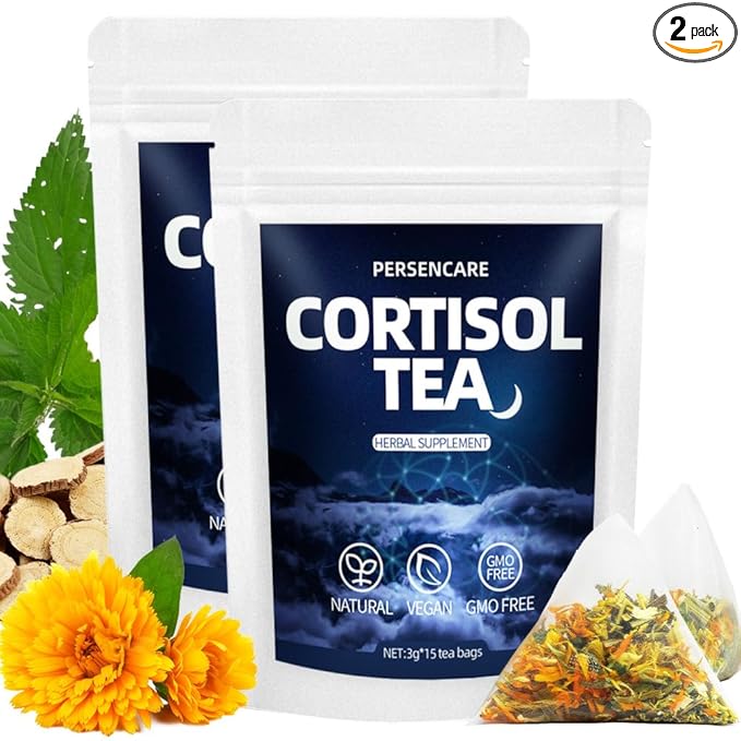 VAEYAE 2 Packs Cortisol Drink Loose Leaf Herbal Tea Men and Women Stress Reducer Cortisol Reducing for Relax Focus Mental Clarity &amp Digestive Comfort Natural Tea with Chamomile &amp Ashwagan