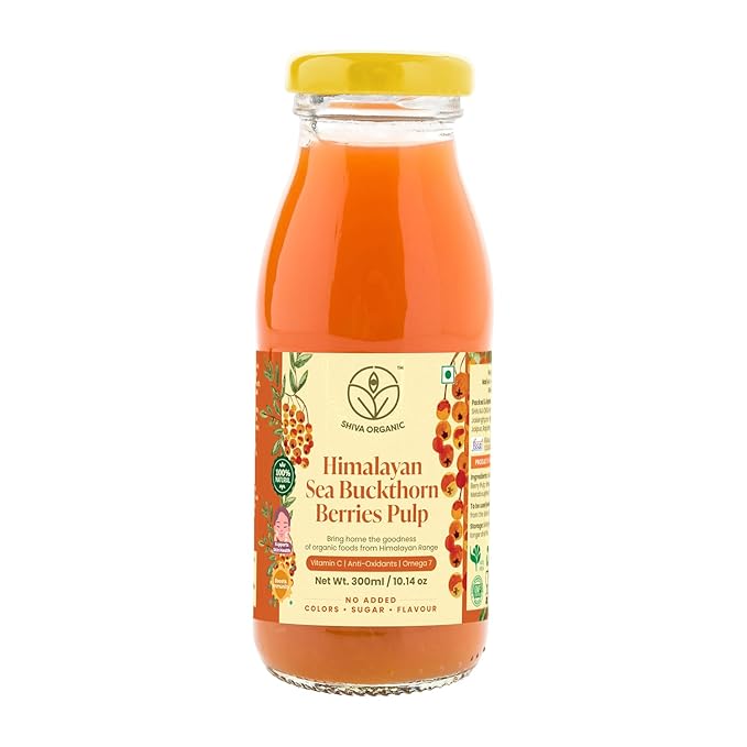 Shiva Organic Sea Buckthorn Berry Pulp Cold Pressed Himalayan Juice USDA Certified Organic Vegan Pure Pulp No Additives (10.14oz (300ml))