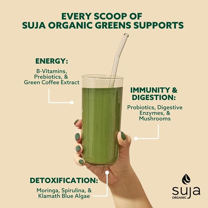 Suja Organic Greens Powder Probiotic Blend Spirulina Daily Superfood Drink or Smoothie Mix for Immune Support Digestion &amp Energy Vegan Gluten Free Non GMO 10 Servings
