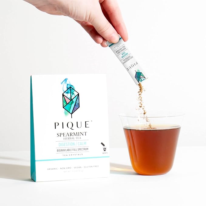 Pique Organic Mint Tea Crystals - Caffeine-Free Herbal Tea Supports Healthy Digestion and Promotes Satiety Refreshing Spearmint - 14 Single Serve Sticks (Pack of 1)