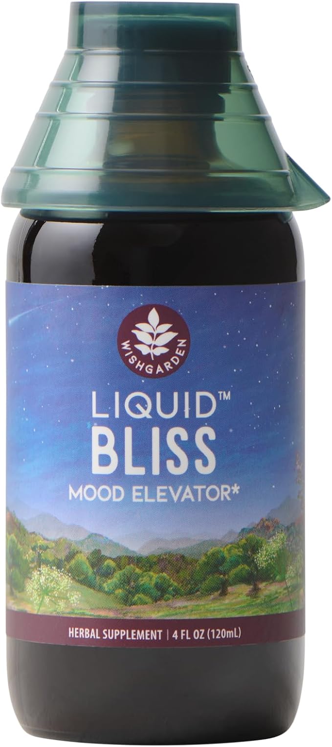 WishGarden Herbs Liquid Bliss Mood Elevator - Plant-Based Herbal Supplement with Organic Cacao Cotton Root Passionflower Increases Sense of Connection 4oz