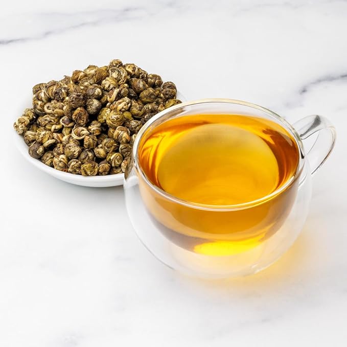 Jasmine Dragon Pearls Green Tea - Gourmet Floral Scented Chinese Loose Leaf Tea - 4 Oz. Pouch