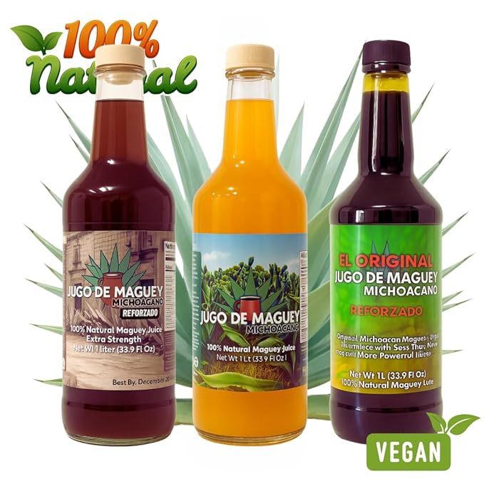 Herbalista Maguey Tarasco 3 Pack Bundle - Black Juice + Maguey Natural + Guanabana &amp Moronel Agave - Jugo De Maguey Tarasco Asado + Natural + Guanabana con Moronel Agave Extract 33.3 Fl oz (1 Lite