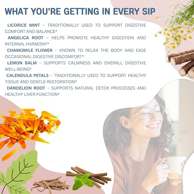 Leaky Gut &amp Thyroid Balance Herbal Tea – Caffeine-Free Herbal Blend | Supports Digestive Immune &amp Thyroid Function | Paleo Friendly | 35 Tea Bags (3 oz)