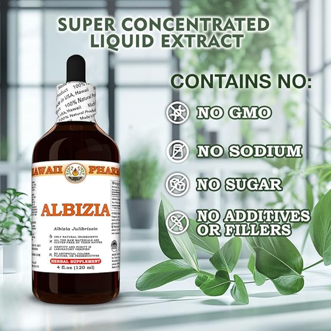 Hawaii Pharm Albizia Extract Tincture for Mood Balance Promotes Calm Supports Emotional Well-Being Eases Sleep Troubles Encourages Relaxation - 2 fl.oz