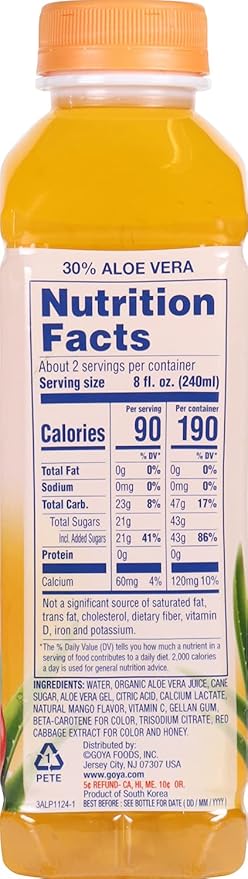 Goya Foods Aloe Vera Drink With Mango Flavor 16.9 Fl Oz (Pack of 12)