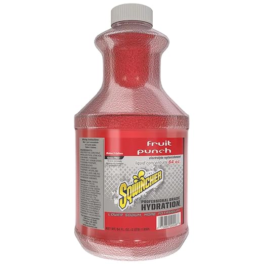 Sqwincher Liquid Concentrate | Fruit Punch Flavored | Low Calorie | Low Sodium | Electrolyte Replenishment Hydration Drink Mix| Makes 5 Gallons of Beverage | 64 oz (Pack of 6)