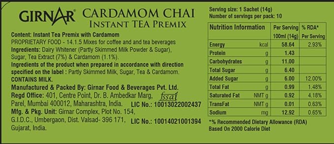 Girnar Instant Tea Premix with Cardamom 36 Sachets
