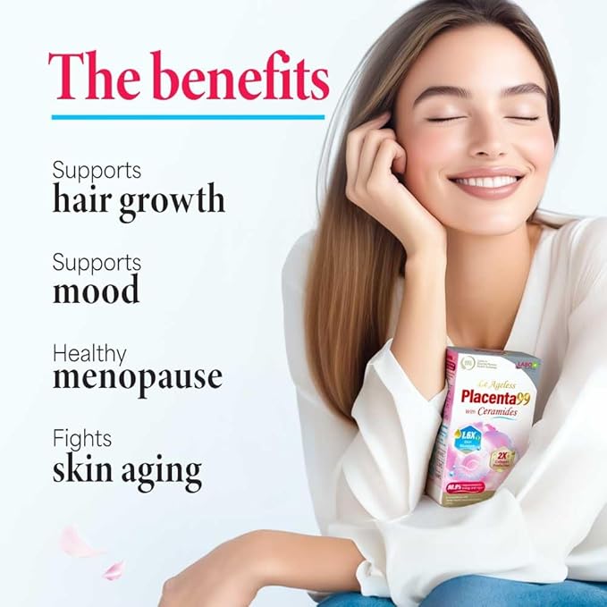 LABO Nutrition Le Ageless Placenta 99 with Ceramides -Placenta Supplement with Collagen Peptides Oryza Ceramides-Skin Regeneration Hydration Anti-Aging Wrinkle Support Immune Health 60 Capsulesx3