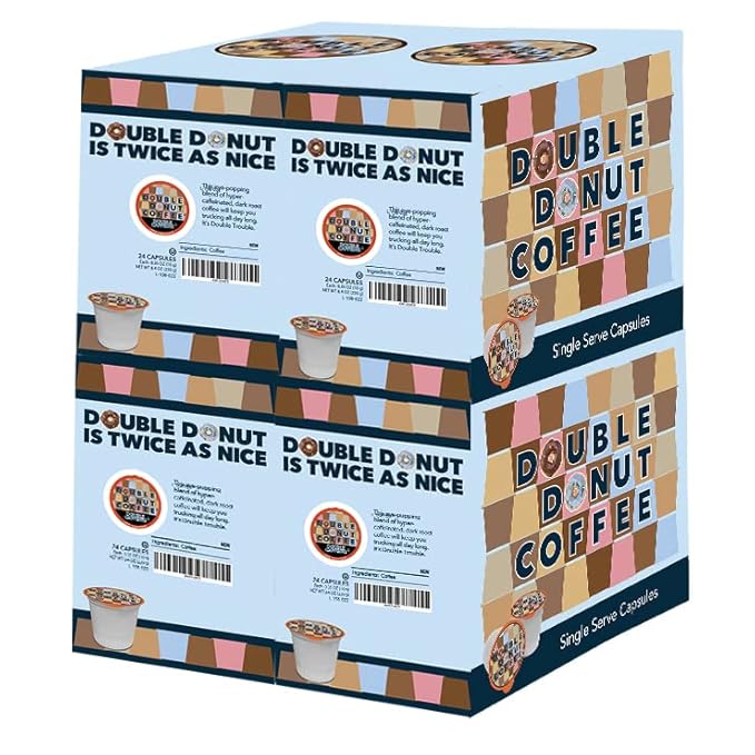Double Caffeine Fresh Dark Roast Coffee for Keurig K Cup Brewer Machines from Double Donut 96 Capsules
