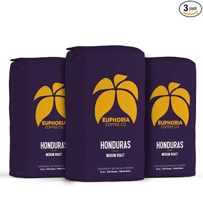 EUPHORIA COFFEE CO. Honduras Whole Bean Coffee - Medium Roast | 12oz Bag (3 Pack)