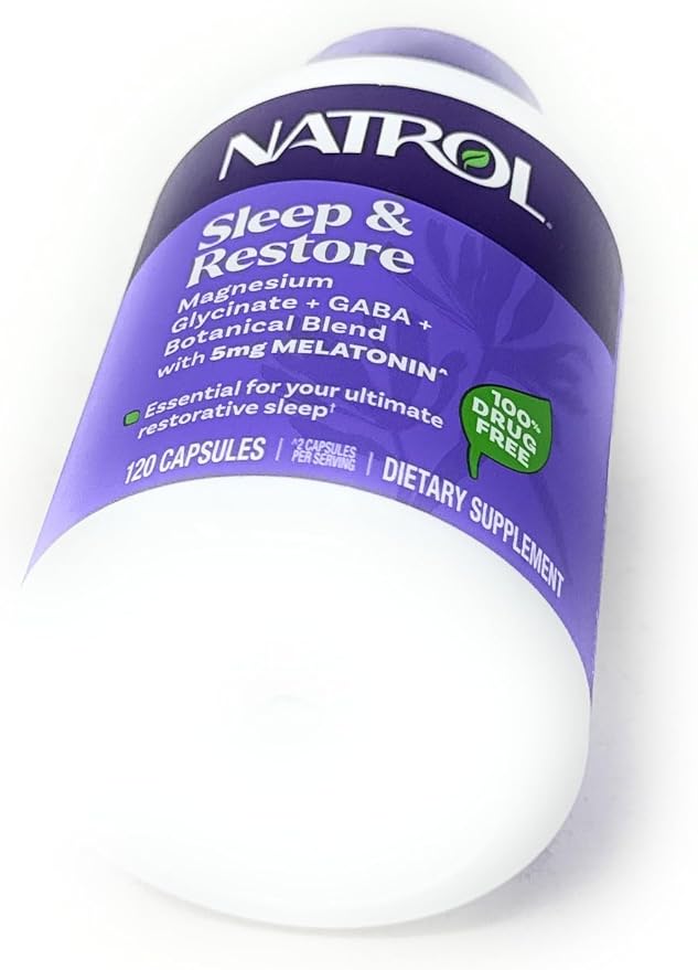 Natrol Sleep &amp Restore Capsules 120 Count Melatonin 5mg with GABA Magnesium &amp Vitamin B6 Vegetarian Non-GMOEssential for Your Ultimate Restorative Sleep Melatonin-Free 60 Day Supply