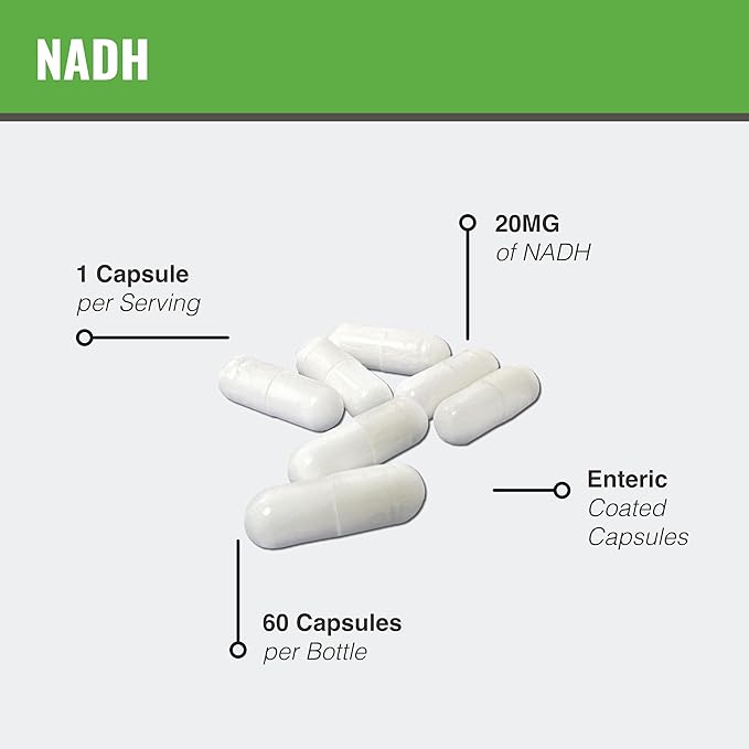 MAAC10 NADH Supplement 20mg Each 60 Capsules for Energy Fatigue Mental Focus &amp NAD+ Longevity Support | Pharmaceutical Grade 99% Pure NADH (Pack of 2)