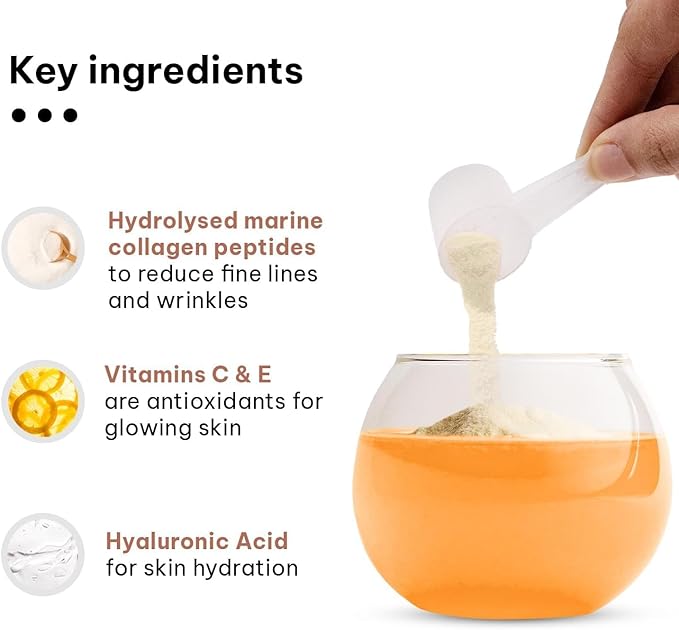 Mar.ine Collagen Supplement (Orange 200 Gram) | Vitamin C E Sodium Hyaluronate | for Healthy Skin Hair &amp Nails