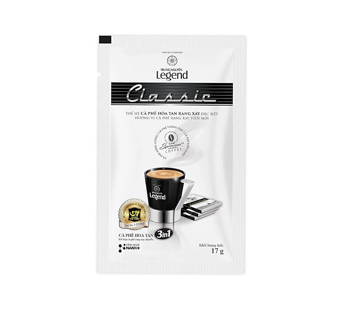 Trung Nguyen Legend — Classic — 3 in 1 Premium Instant Coffee — Finely Milled Coffee Beans Non-dairy Creamer &amp Sugar — Strong and Bold — Instant Vietnamese Coffee (50 Single Serve Packets 2-Pac