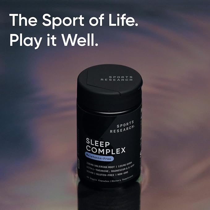 Sports Research® Sleep Complex- Melatonin-Free Vegan Capsules - with Valerian Root GABA L-Theanine Magnesium &amp 5-HTP - 30 Servings
