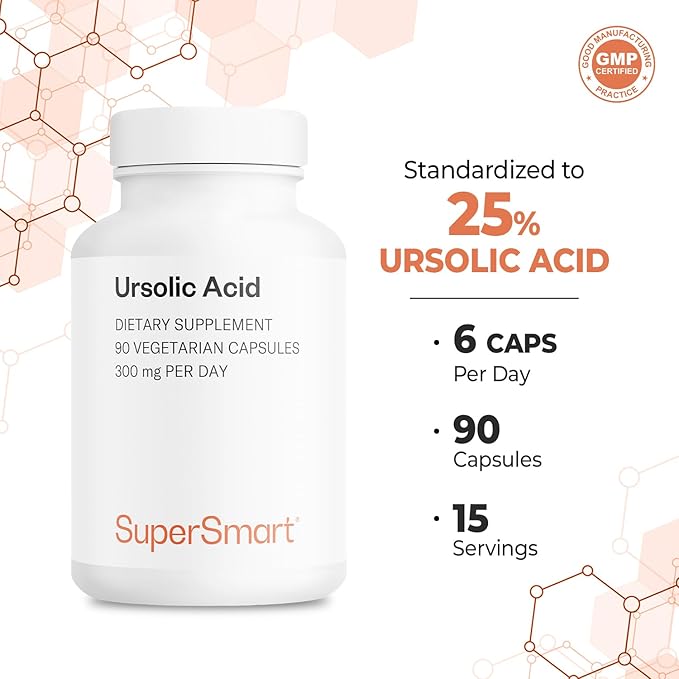 Supersmart - Ursolic Acid 300mg per Day (Well-Tolerated) - Rosemary Leaf Extract Supplement | Non-GMO &amp Gluten Free - 90 Vegetarian Capsules