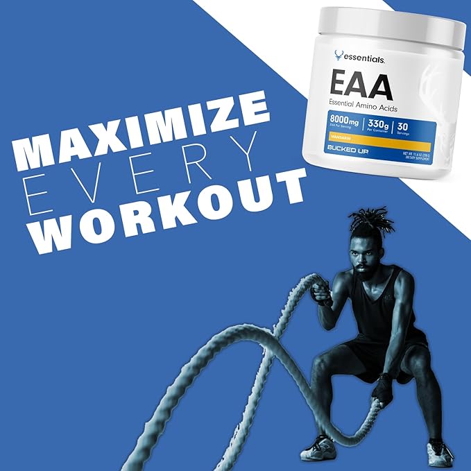 Bucked Up Essential Amino Acids - EAA Powder - Easy Mix Non Clumping Formula - for Pre/Intra Workout - Mandarin Flavor - 30 Servings - 11.6 oz