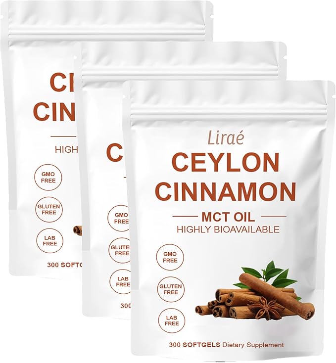 LIRAE Ceylon Cinnamon Ceylon Cinnamon Soft Gels Equivalent with Mct Oil Highly Bioavailable Herbal Extract | Non-GMO Gluten Free | 300 Softgel (3)