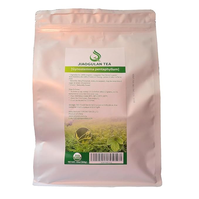 JQ Organic Seven Loose Leaf Jiaogulan Loose Tea 17.6 oz-500g Natural Sweet Stemless Gynostemma Pentaphyllum Herbal Jiao Gu Jan