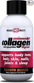HEALTH DIRECT – Medical-Grade Liquid Collagen Shots – AminoSculpt Sugar-Free – Smooth Mango – 12 Servings (12pk 2oz Shots) – Good for Joints Bones &amp Sleep – Better Hair Skin &amp Nails